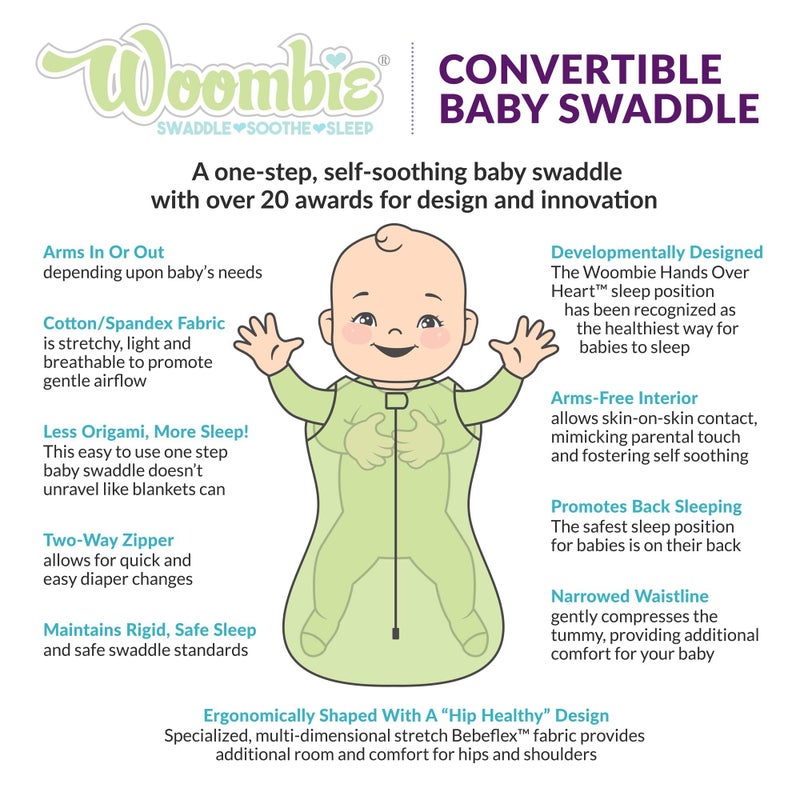 Woombie Convertible Baby Swaddling Blanket I Swaddle Converts to Arms-Free Wearable Blanket for Babies Up to 6 Months, Grey, 14-19 lbs - Image 5